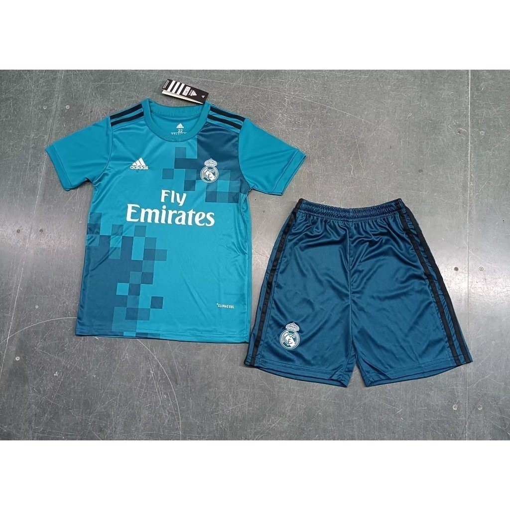 17 18 RM Camisa Retro Ninos Uniforme De Futbol Camiseta Cristiano Ronaldo CR7 Nino Visitante Kit Azul Conjunto Pantalones Cortos