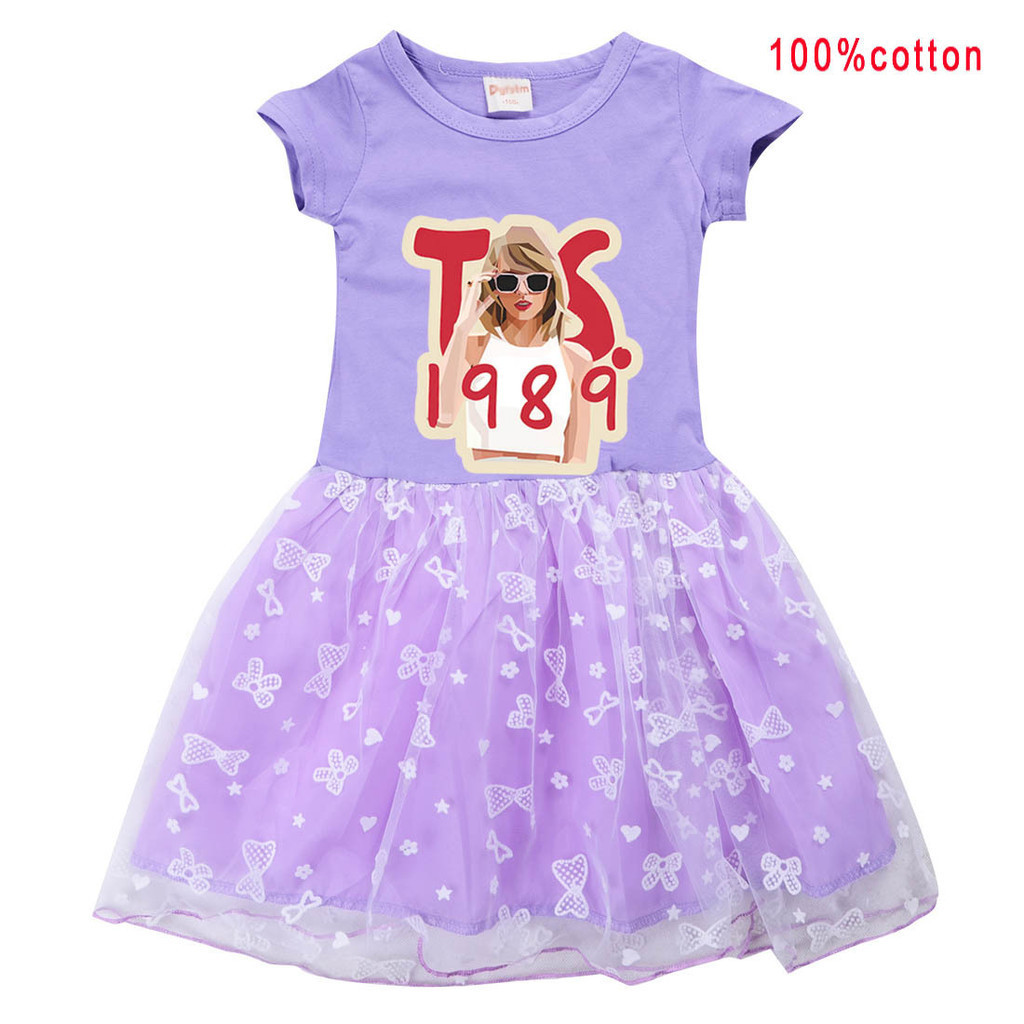 thumbnail image 1 of Taylor Swift Niñas Vestido De Verano De Algodón De Dibujos Animados Lindo Impresión De Manga Corta Tul Dobladillo Los Niños, 1 of 4
