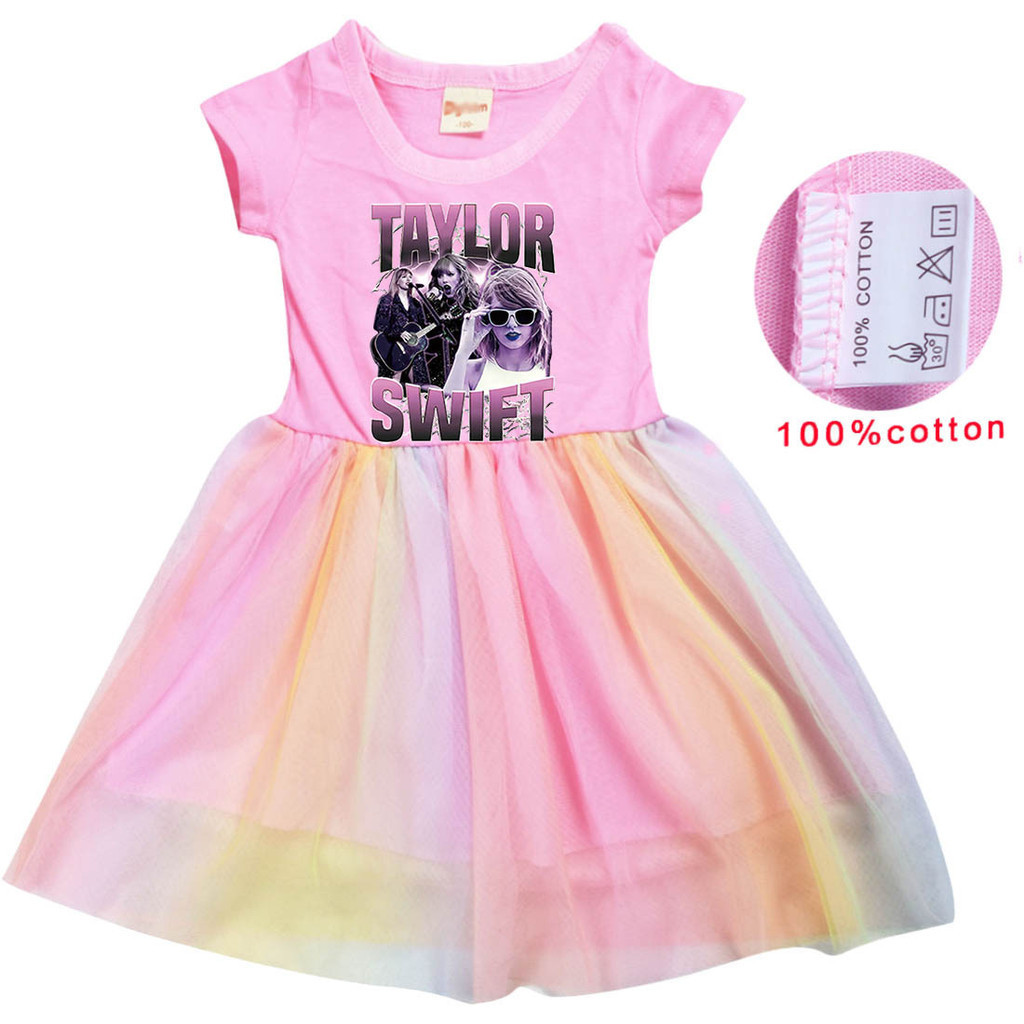 thumbnail image 1 of Taylor Swift Niñas Vestido De Verano De Algodón De Dibujos Animados Lindo Impresión De Manga Corta Tul Dobladillo Los Niños, 1 of 4