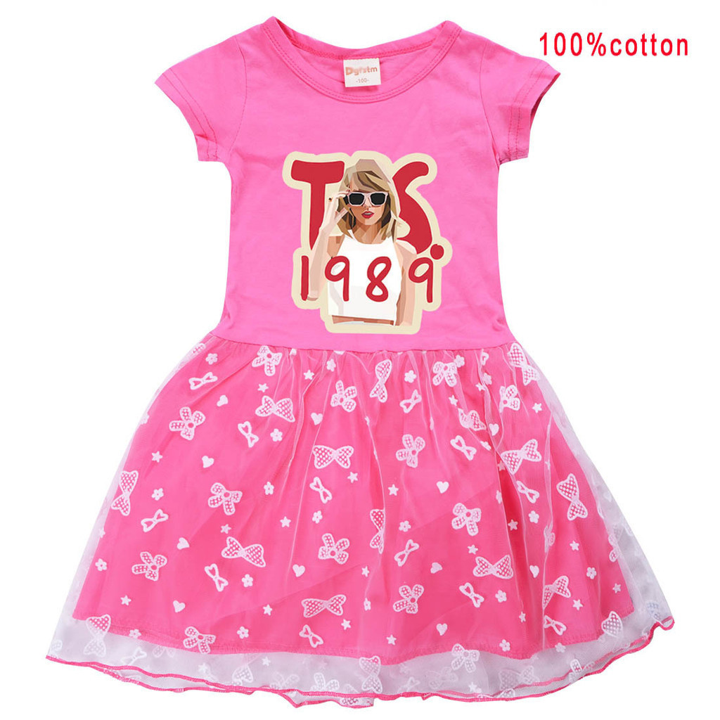 thumbnail image 1 of Taylor Swift Niñas Vestido De Verano De Algodón De Dibujos Animados Lindo Impresión De Manga Corta Tul Dobladillo Los Niños, 1 of 5