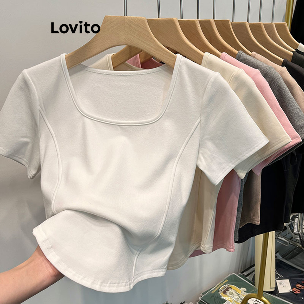 Lovito Camiseta Casual Con L Nea De Estructura Lisa Para Mujer Lne