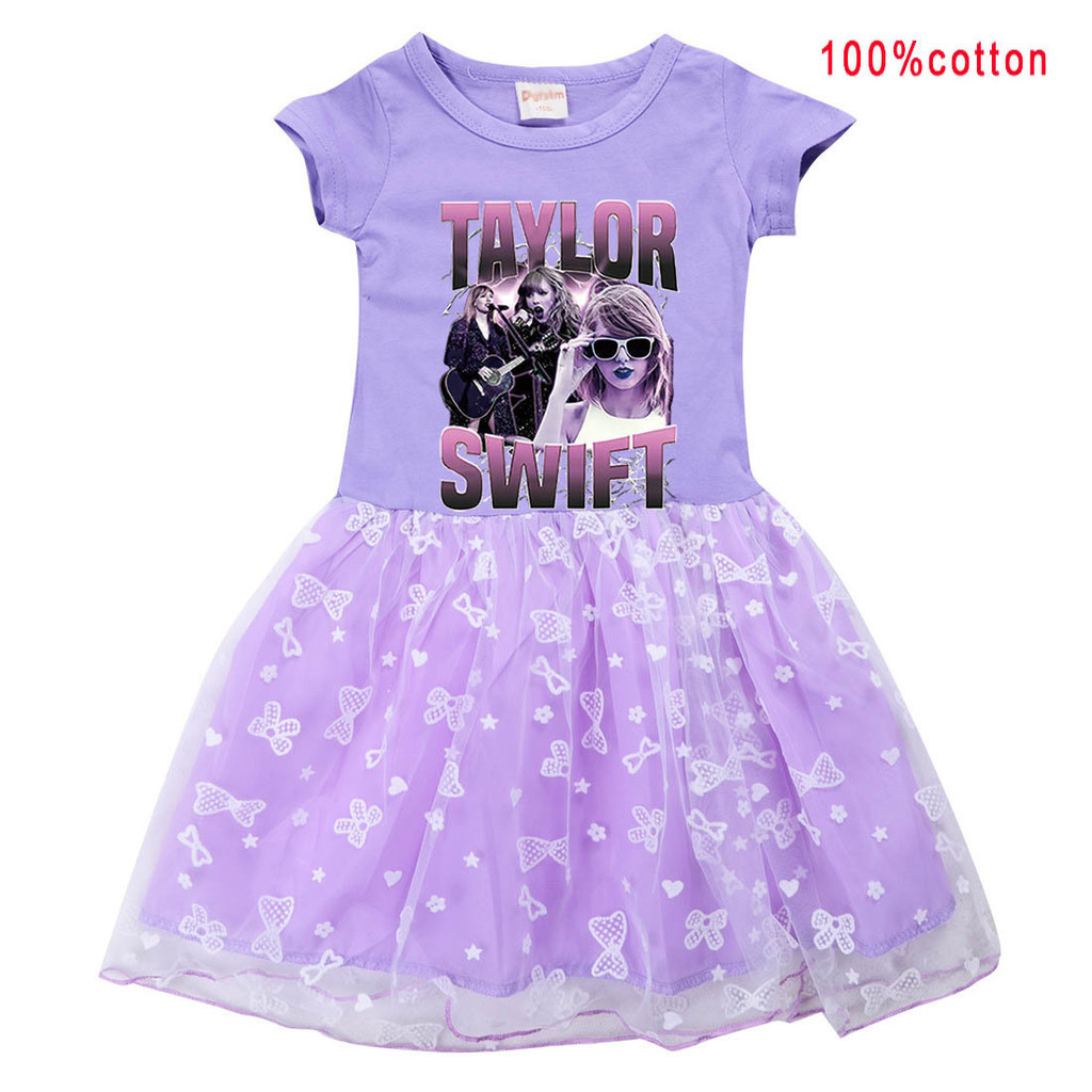 thumbnail image 1 of Taylor Swift Niñas Vestido De Verano De Algodón De Dibujos Animados Lindo Impresión De Manga Corta Tul Dobladillo Los Niños, 1 of 5