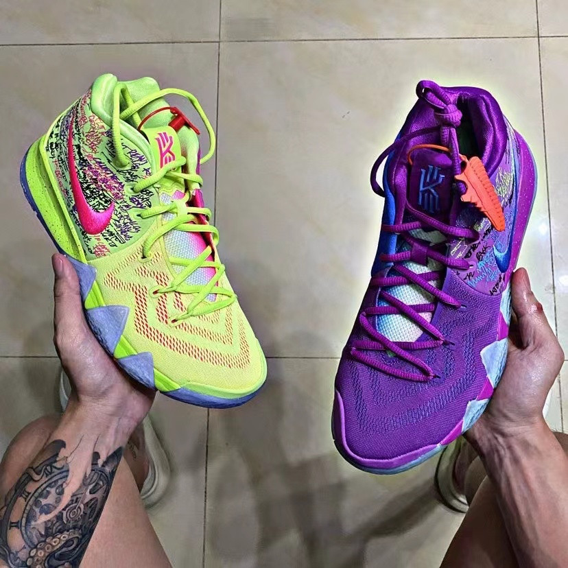 Nike Kyrie 4 Confetti Amarillo Purpura Absorcion De Impactos Resistente Al Desgaste Antideslizante Ligero De Los Hombres De Tenis De Amortiguacion Transpirable Zapatos De Baloncesto Aj1691 900 045 Sho...