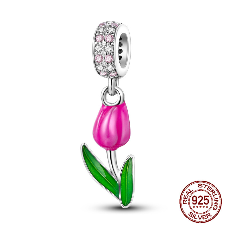 S925 Plata Esterlina Color Rojo Serie Forma De Corazon charms Beads Fit Original Pandora Pulseras Suerte Joyeria Regalos DiyA