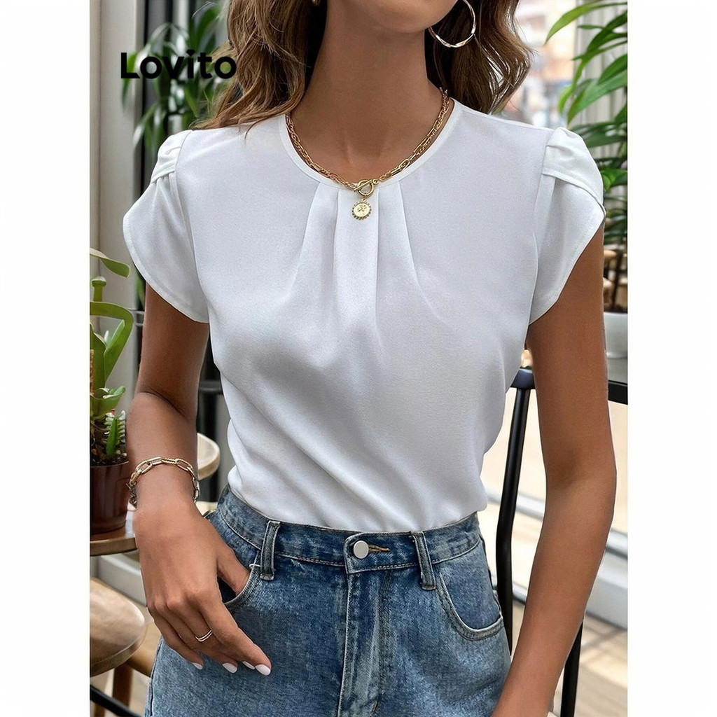 Lovito Blusa Elegante Con Mangas De Petalos Plisadas Y Lisas Para Mujer LNL42145 Shopee Mexico