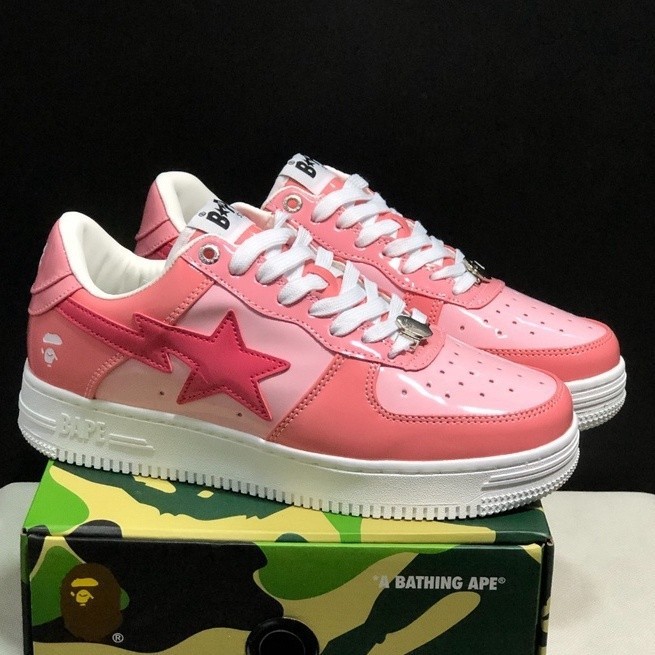 Bape Sta Ape Zapatillas deportivas de moda bajas para hombres y zapatos de mujer rosa y brillante