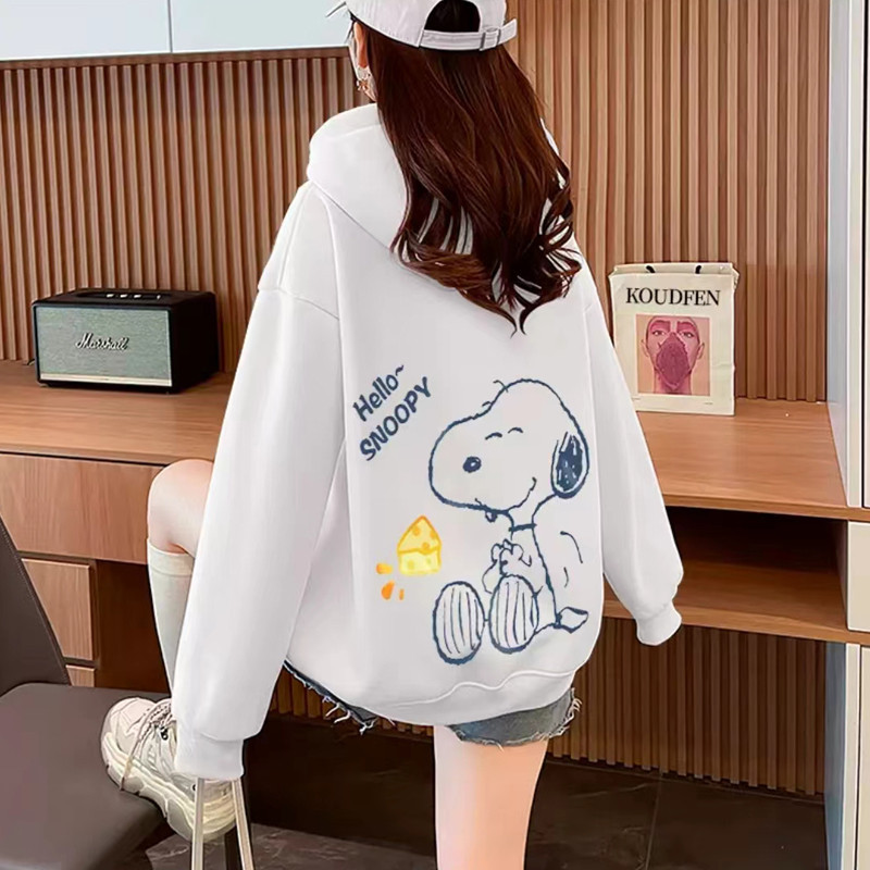 Dama Sudaderas Con Gorro Cartoon Snoopy Handdrawn Cute Print Otoño