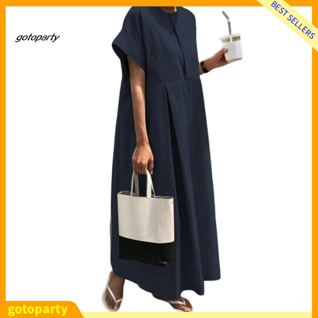 Pure Color Dress Women High-waist Chic Plus Size Summer Maxi for Loose ...