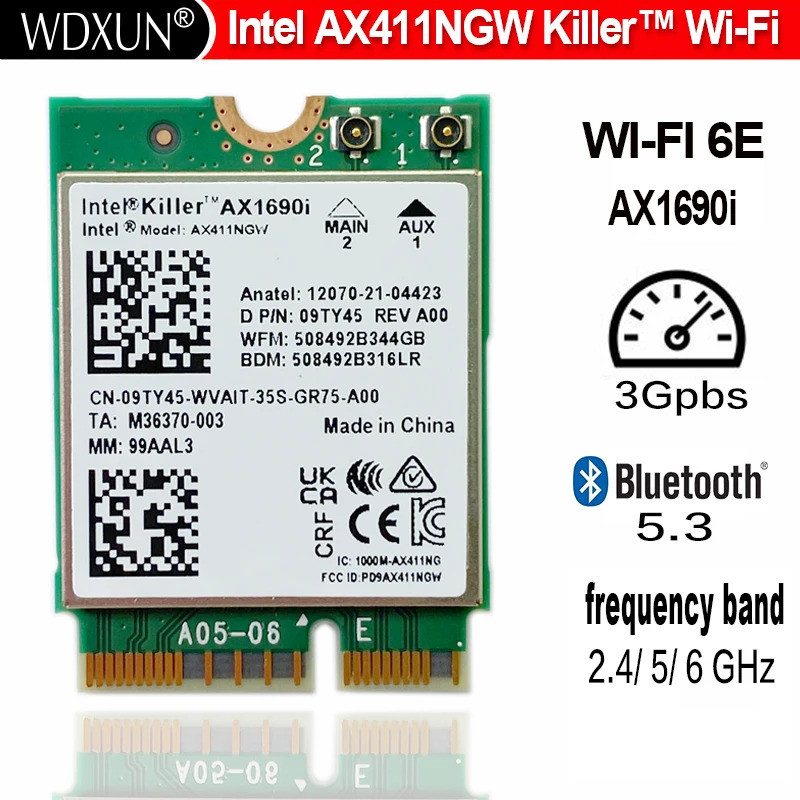 Intel Wi-Fi 6E AX411 Killer AX1690i WIFI 6E Velocidad 2,4 Gbps 802,11ax ...