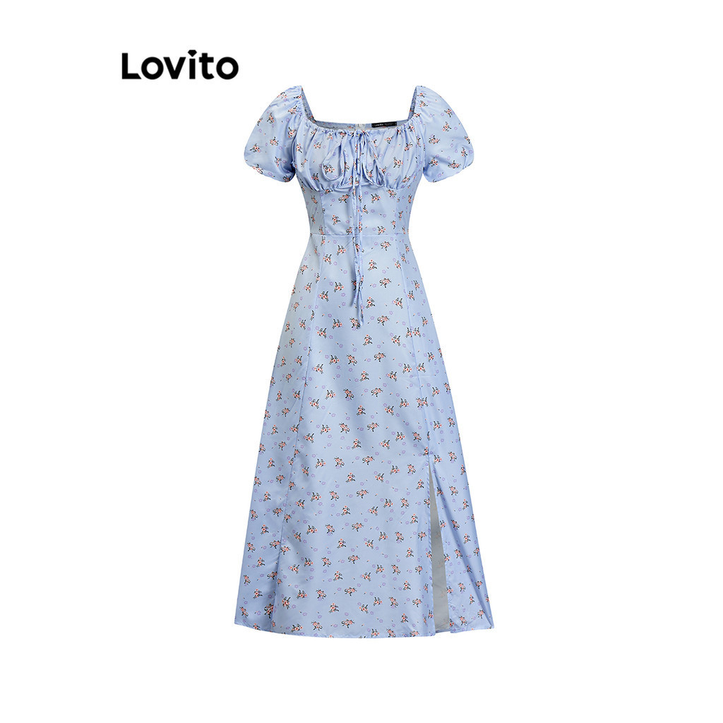 Lovito Vestido Informal Con Mangas Abullonadas Y Encaje Floral Ditsy