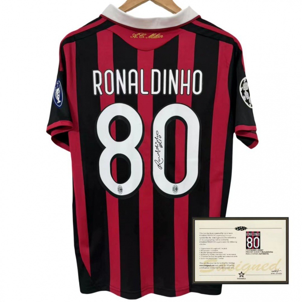 09-10 Temporada AC MILAN Retro Jersey Casa Ronaldinho Firma Copia