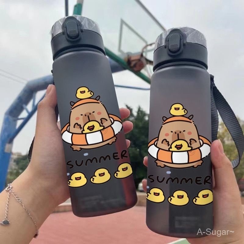 Botella De Agua Kawaii Con Diseño De Capibara - Taza Térmica Con Pajita, 500ml, Ideal Para Deporte, Viaje O Uso Diario - Material Resistente Y Antifugas