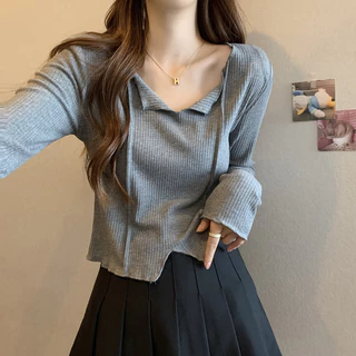Blusa Gasa Suave Casual Elegante Blusa De Manga Larga Para Mujer - Rayas, Cuello En V, Tejido Gasa, Suelta Y Elegante, Ideal Para Diario O Oficina