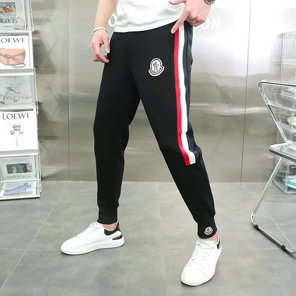 Moncler 2024 primavera y el verano deportes leggings pantalones de chandal de boca abierta bordado costura casual pantalones de chandal de boca