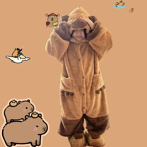 Pyjama Capybara Adulte Et Enfant - Combinaison Peluche Animale - Cosplay Déguisement Pyjama Amusant Famille