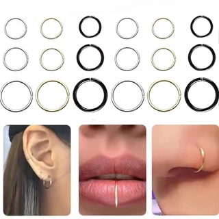 Anillo De Nariz Falso Magnético Sin Perforación | Acero Inoxidable 316L Con Diamante De Imitación | Tamaño 20G (0.8 Mm), Diámetro 8 Mm | Hipoalergénico