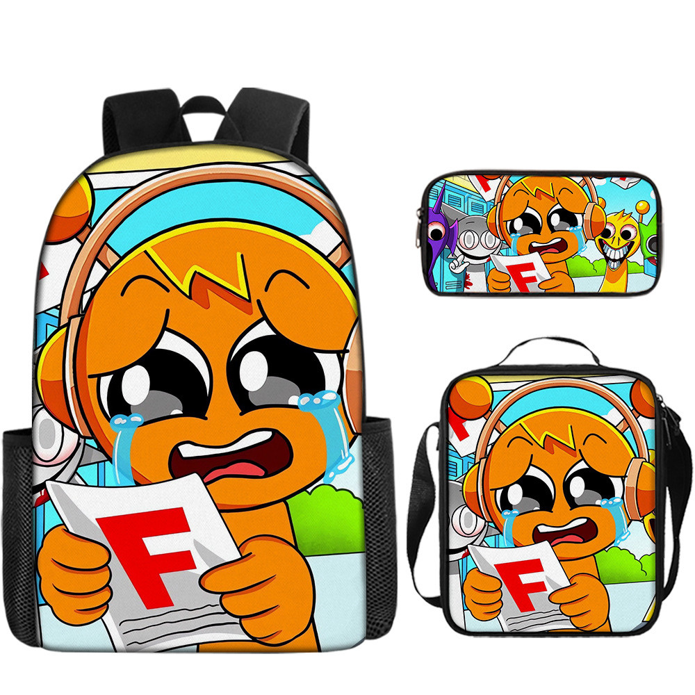 Set De 3 Mochilas Sprunki Para Niños - Incluye Mochila, Bandolera Y Estuche, Con Estampados De Dibujos Animados