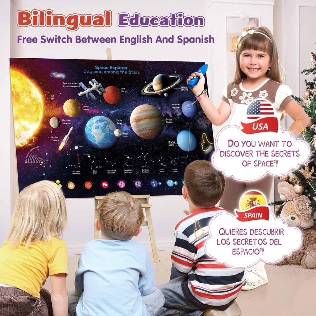 Póster Interactivo Bilingüe del Sistema Solar para Niños - Póster