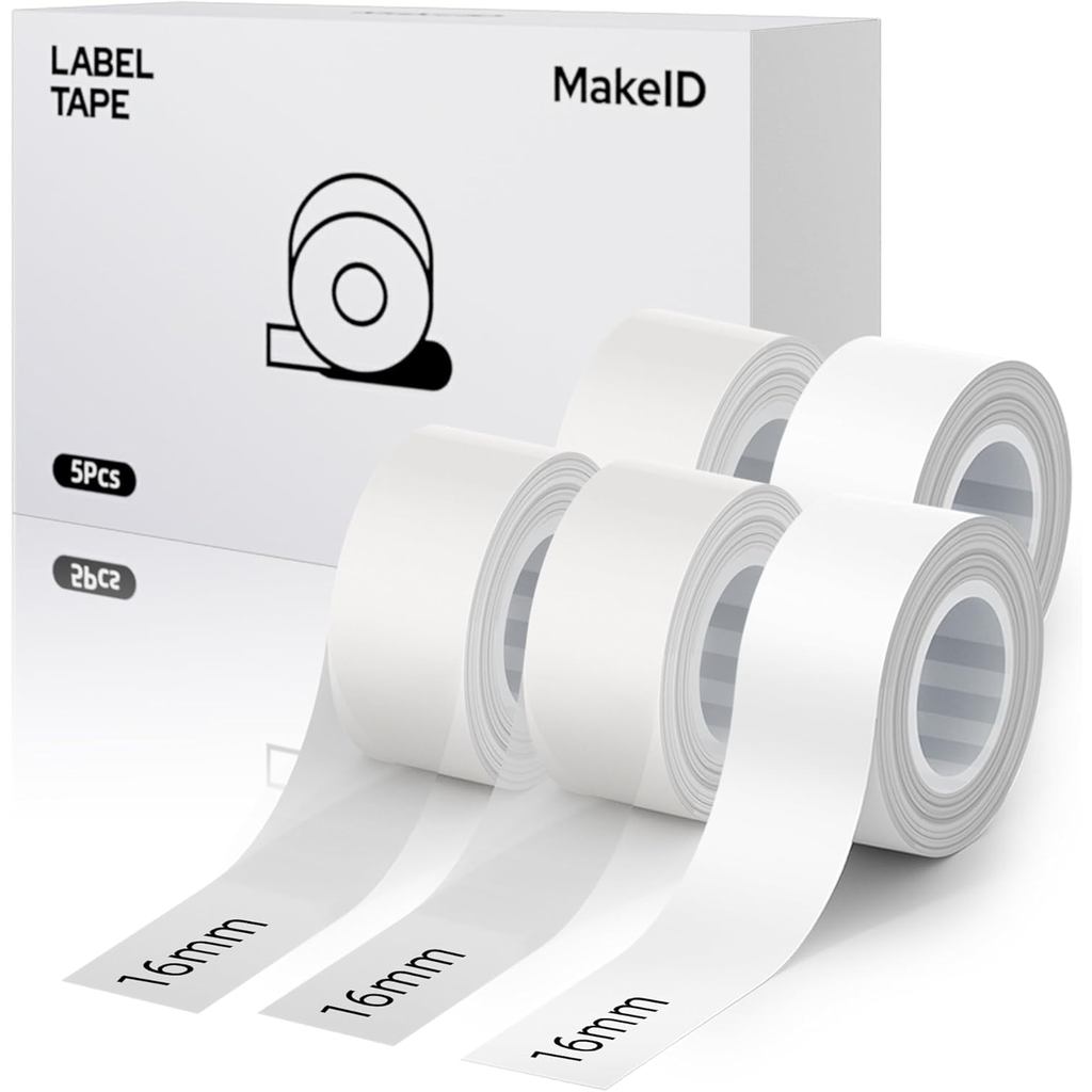 MakeID E1 Q1 Label Maker Tape Refills, 5-Roll 16mm x 4m (0.63