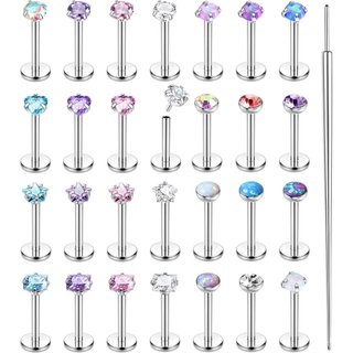 Piercing De Titanio G23 Para Labios - Juego De 3 Piezas, Calibre 16G, 6mm Y 8mm, Circonita Cúbica, Plateado Y Dorado