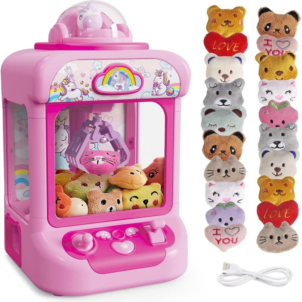 Máquina De Garras Mini Para Niños JONRRYIN Con Sonido Y Luces - Incluye 14 Juguetes Y Funciona Con USB O Pilas, Regalo Para 3-8 Años