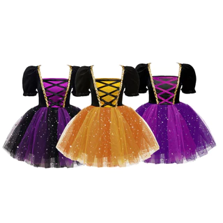 HERMORRYSS Disfraz De Bruja Niña, Traje Bruja Niña, Disfraces Halloween Niñas Con Accesorios De Sombrero Y Varita, Morado Disfraz Para Halloween, Carnaval, Cumpleaños, Navidad Y Cosplay Fiesta