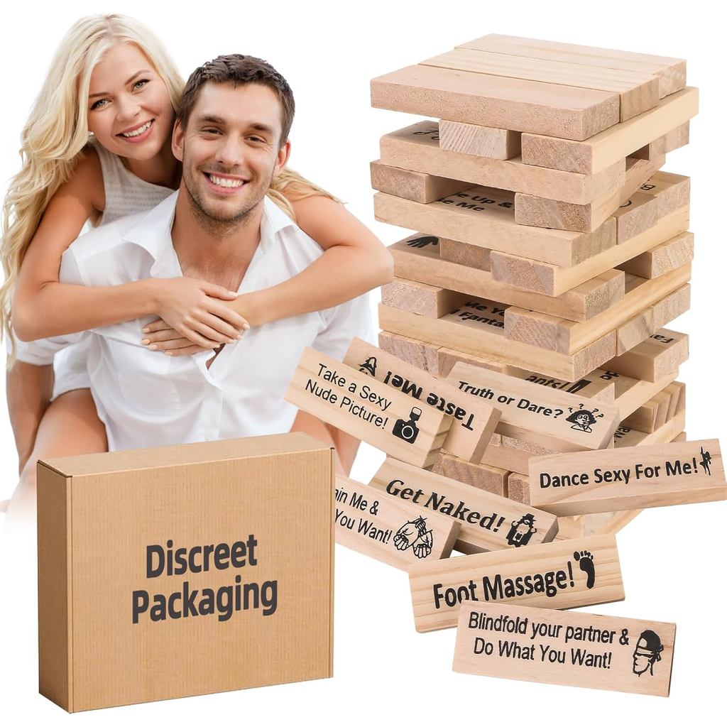 Juego De Torre De Bloques Para Parejas – 48 Piezas De Madera Con Retos Románticos – Regalo Original De San Valentín – Adorno Creativo Y Divertido Para Citas
