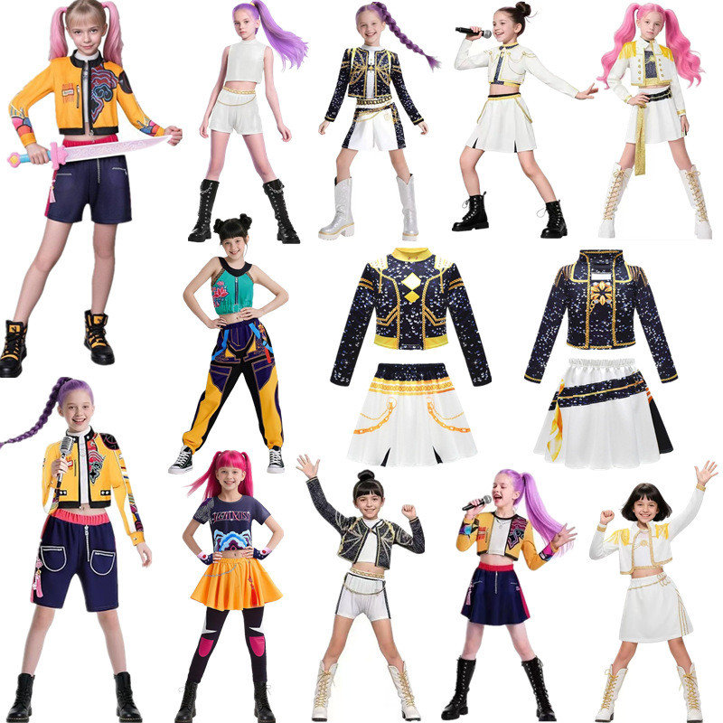 Disfraz De Cosplay De Cantante Pop Para Niñas – Conjunto De Chaleco Y Pantalón Con Diseño Animado – Ideal Para Halloween, Fiestas Y Juego De Rol (Tallas 110-150 Cm)