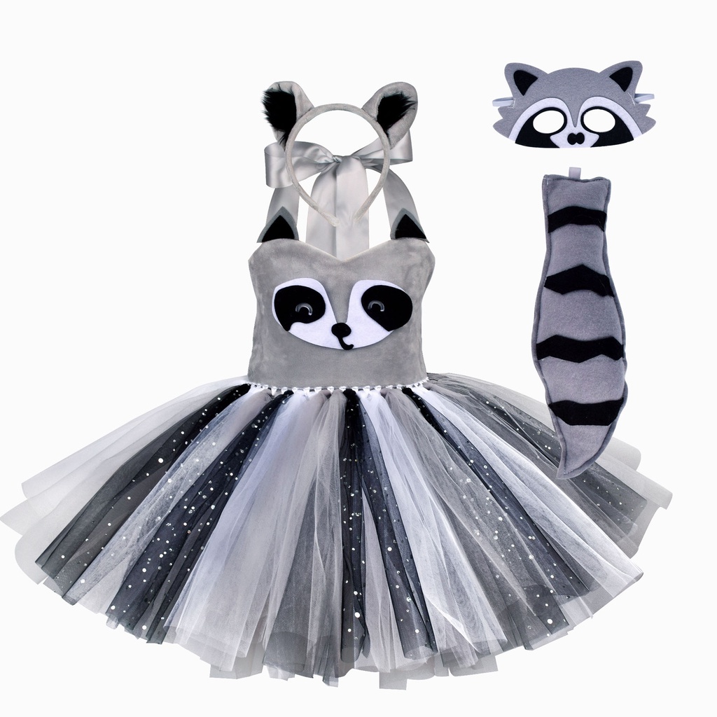 Vestido De Mapache Para Niñas Fantasía De Animales Cosplay Ropa De  Animación Día De Los Niños Actuación De Halloween Tutu Cola Props | Shopee  México