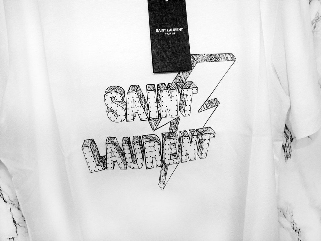 Saint Laurent Rayo Gris Blanco Impresion YSL Cuello Redondo Camiseta De Manga Corta Para Hombres Y Mujeres Parejas 2024 Shopee Mexico