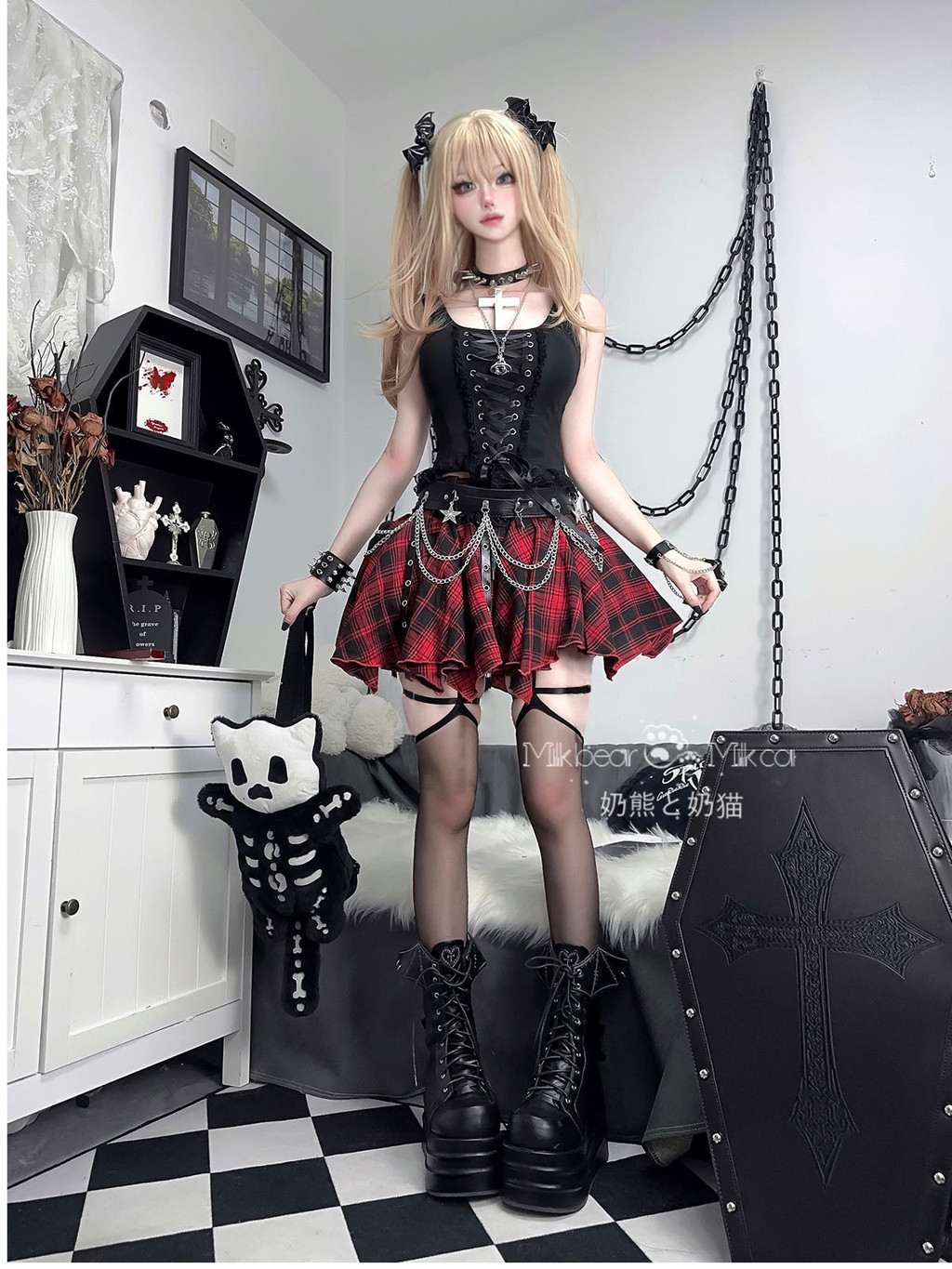 Voodoo Vixen Falda Skater 60s Gatos Y Calabazas En Morado main image 1