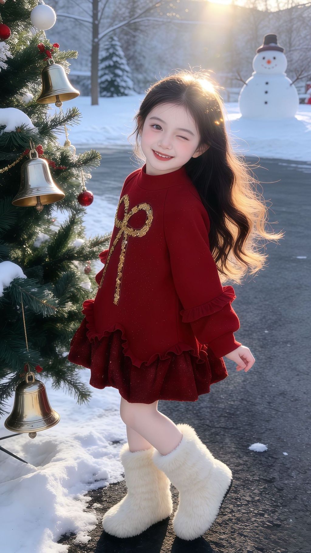 Niñas Año Nuevo Rojo Vestido Estilo Princesa 2026 Sueter Conjunto De ...