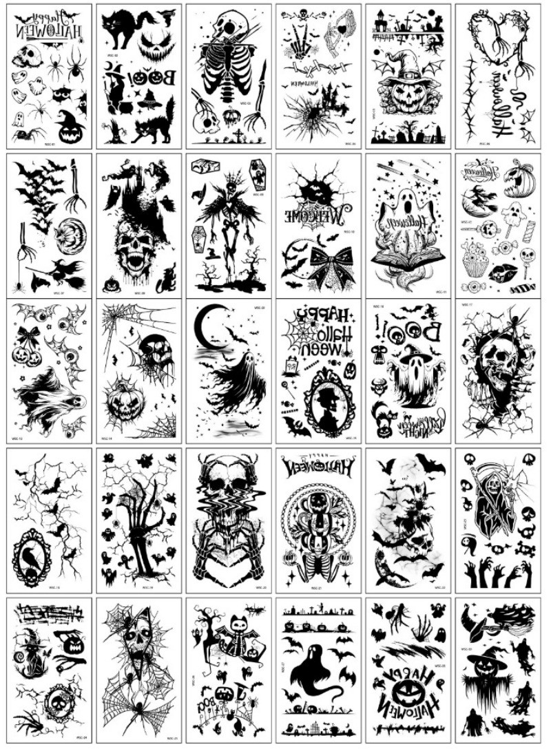 30 Tatuajes Temporales Oscuros De Halloween Arte Corporal Falso De ...