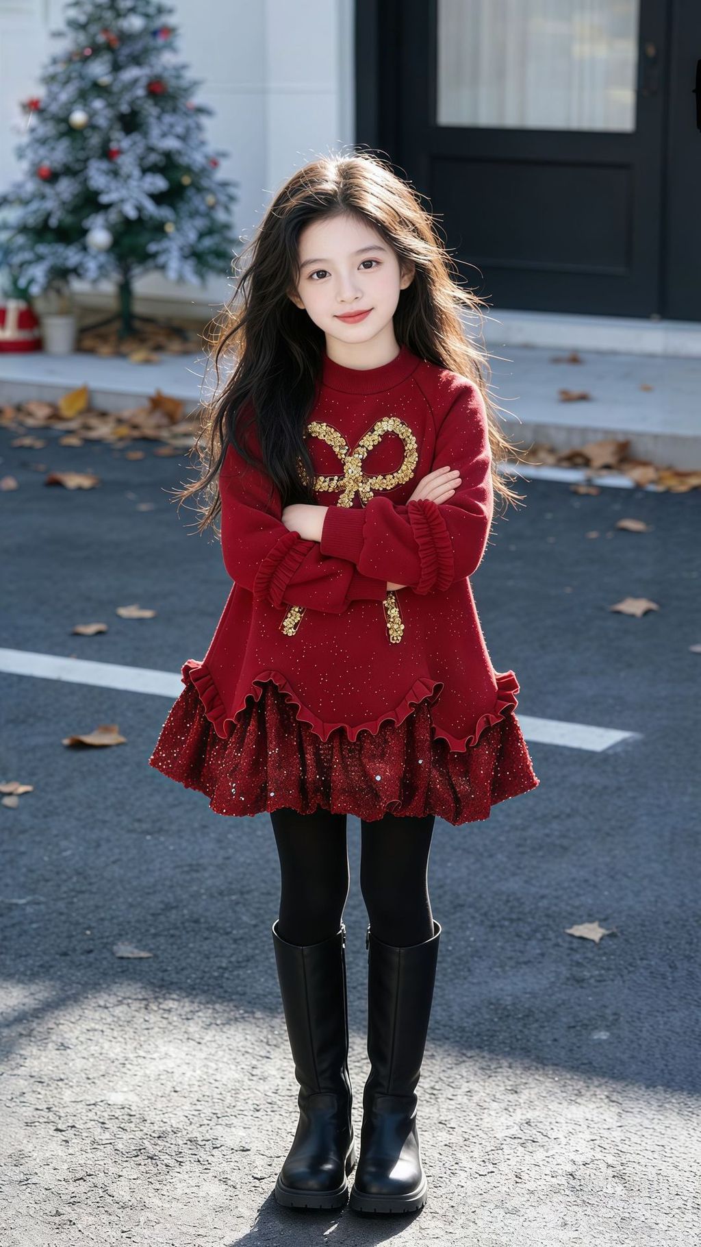 Niñas Año Nuevo Rojo Vestido Estilo Princesa 2026 Sueter Conjunto De ...