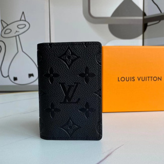 (Con caja) 100% Original Auténtica Louis Vuitton LV Cartera para hombre  Nueva Clip corto Cartera de cuero con tarjetero negro