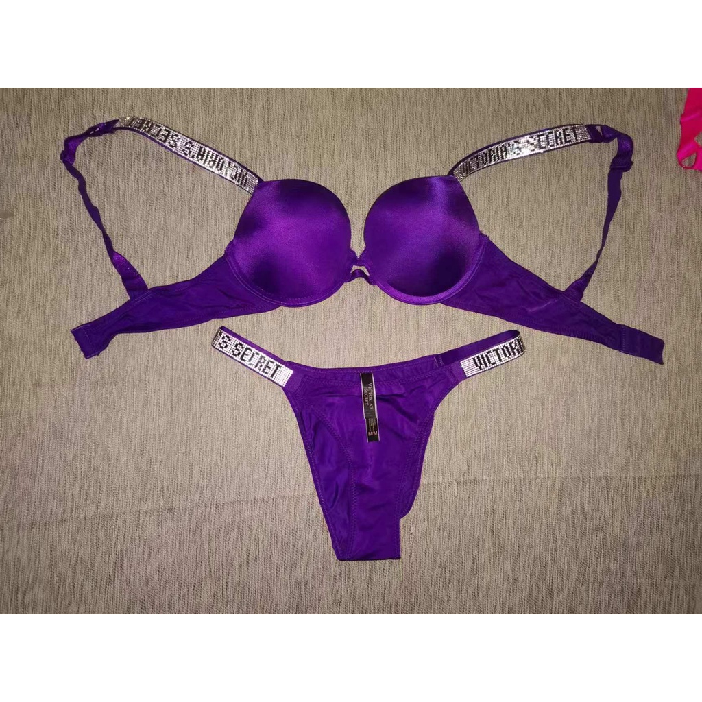 thumbnail image 1 of Conjunto De Sujetador Ajustable Victoria's Secret Lencería sexy glitter Transpirable push-up Mujer Letra Impresión, 1 of 5