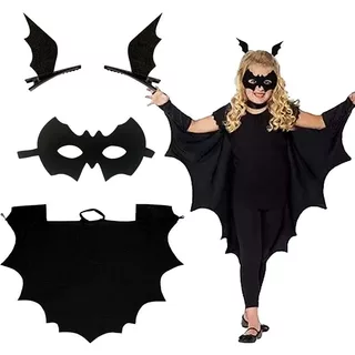 Shoperama Capa De Murciélago Con Capucha Para Disfraz Infantil, Capa De Vampiro, Alas De Murciélago, Para Halloween, Niñas, Talla S/M