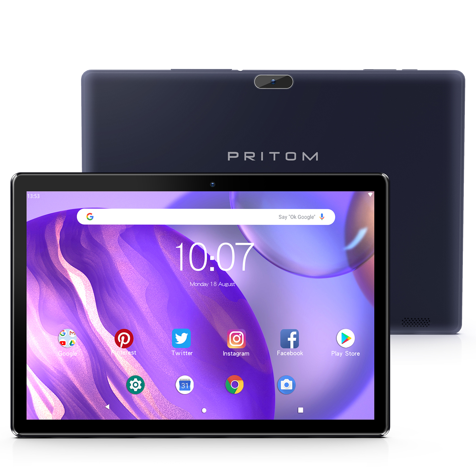 PRITOM Tablet Infantil De 10 Pulgadas Android 13 – 64 GB Ampliable A 512 GB, Funda Anticaídas, Control Parental, IWawa Y AR Zoo, Para Niños De 3 A 12 Años (Azul)