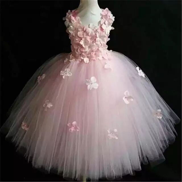 Ni as Rosa Hada Flor P talos Tutu Vestido Ni os Crochet Tul Largo