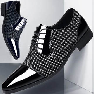 Zapatos de vestir con punta de ala Oxford de charol negro para hombre