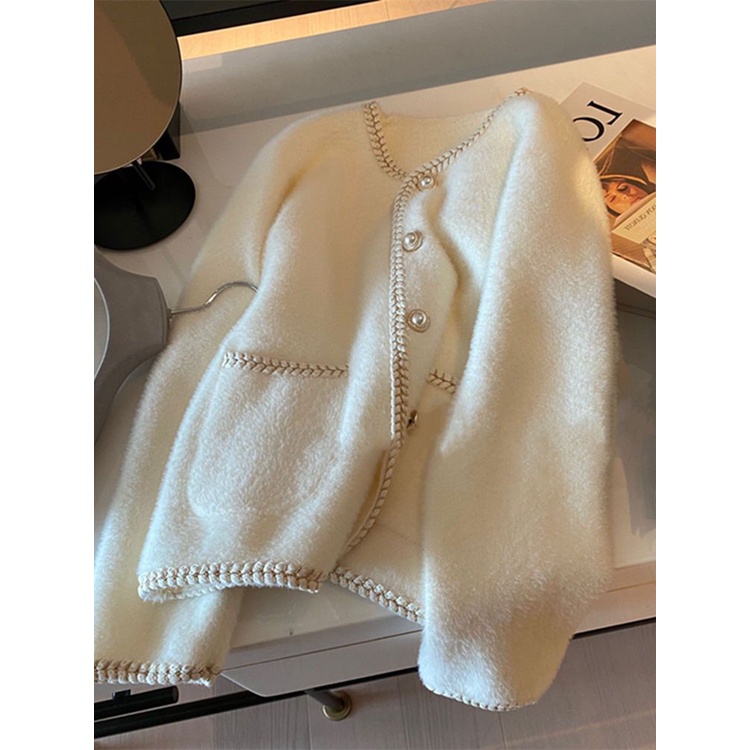 Cárdigan Suéter Francés Chanel Estilo Perla Botón Cardigan Mujer Top