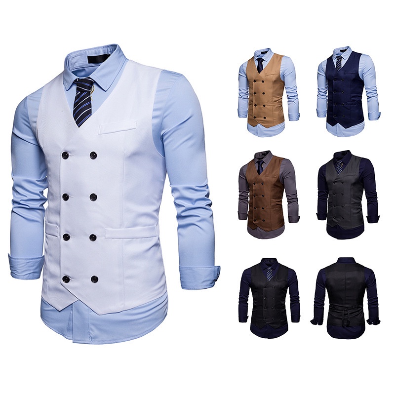 Venta Caliente Chalecos De Vestir Para Hombre Casual Slim Fit Chaleco De Doble Pecho Formal De Negocios