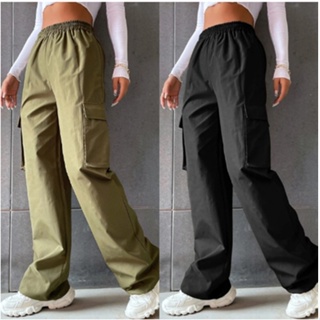 Pantalones Cargo para hombre, pantalón largo holgado, color negro, Y2K,  ropa de calle informal y cómoda